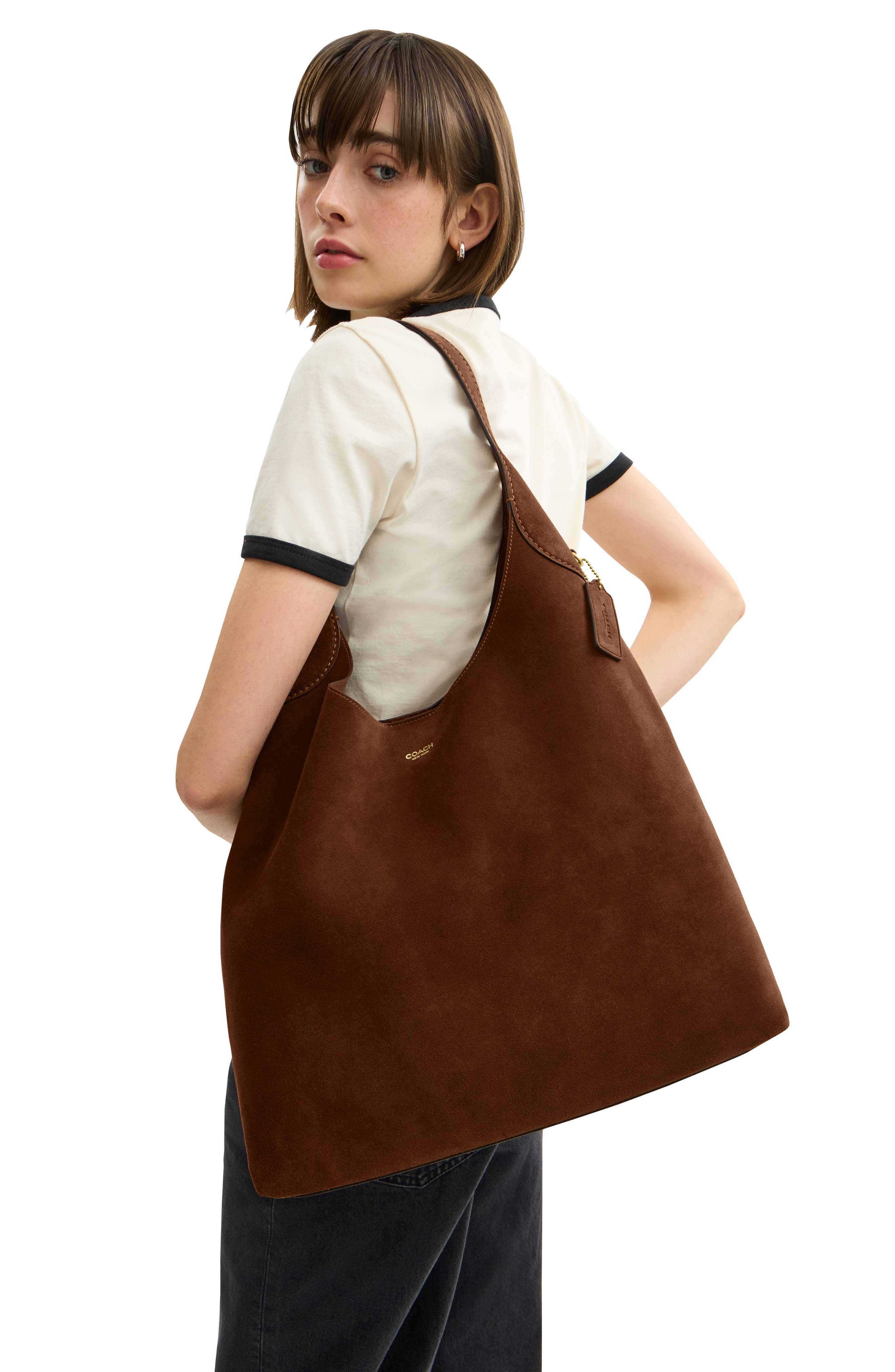 COACH Brooklyn 39 Suede Shoulder Bag, Alternate, color, B4/Warm Brown