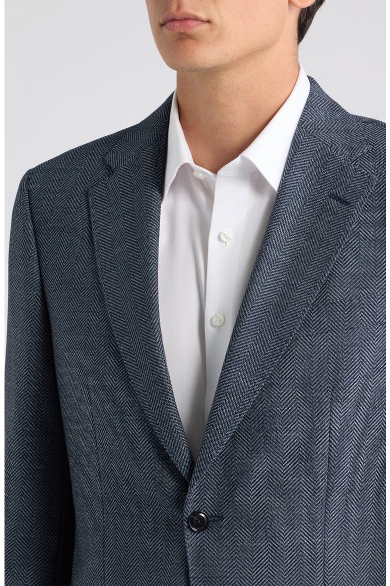 Hutson Slim Fit Navy Cotton & Wool Herringbone Sport Coat, Alternate, color, DARK BLUE