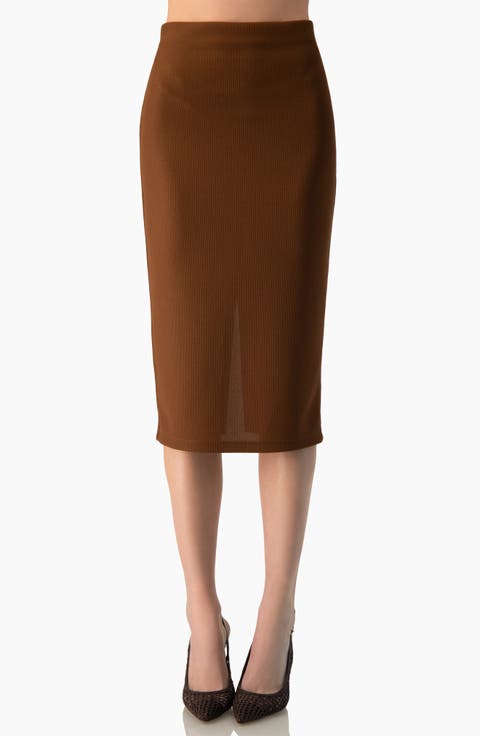 Cuffed-Hem Midi Skirt with Rear Slit