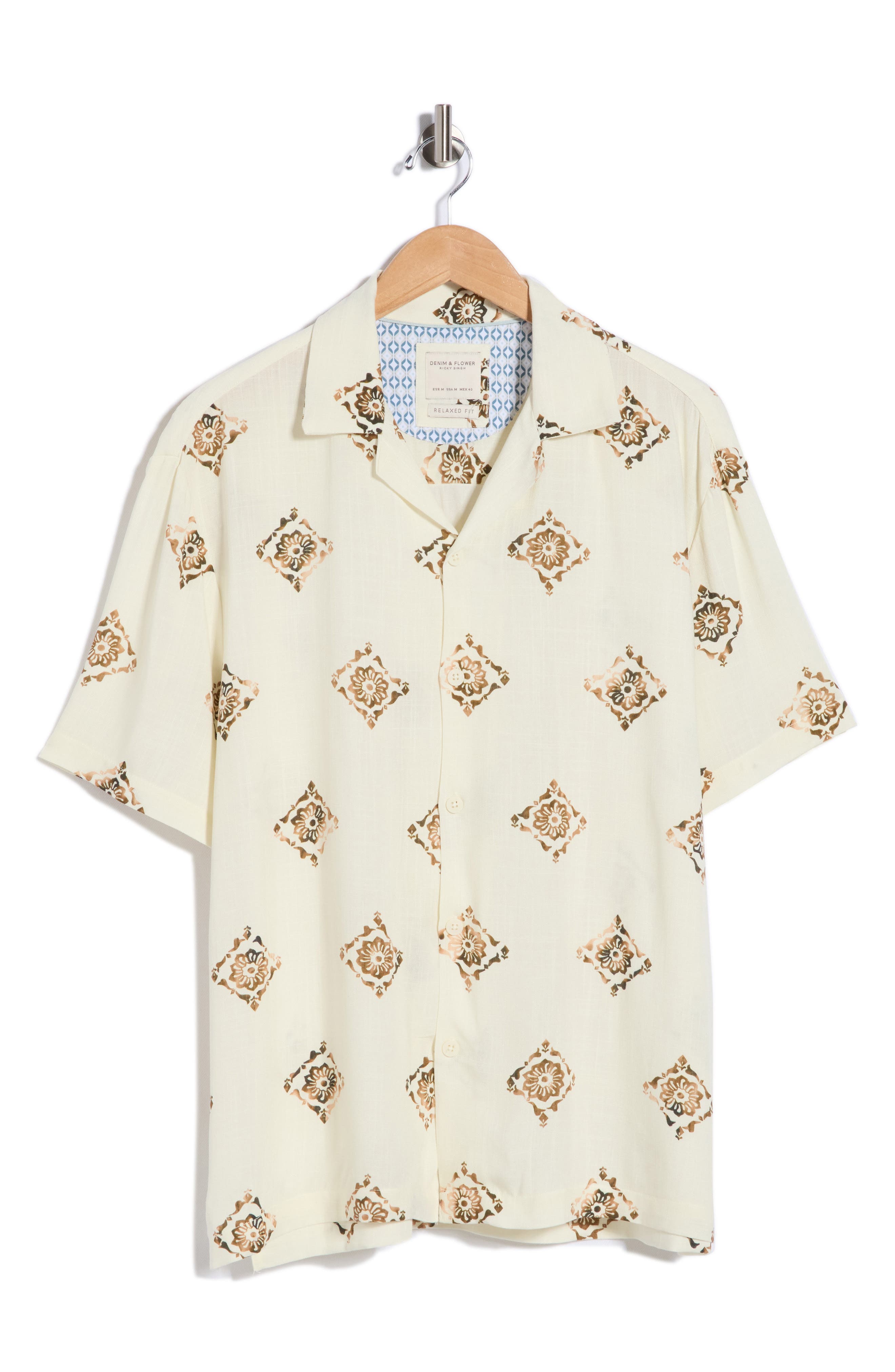 DENIM AND FLOWER Relaxed Fit Geometric Print Camp Shirt