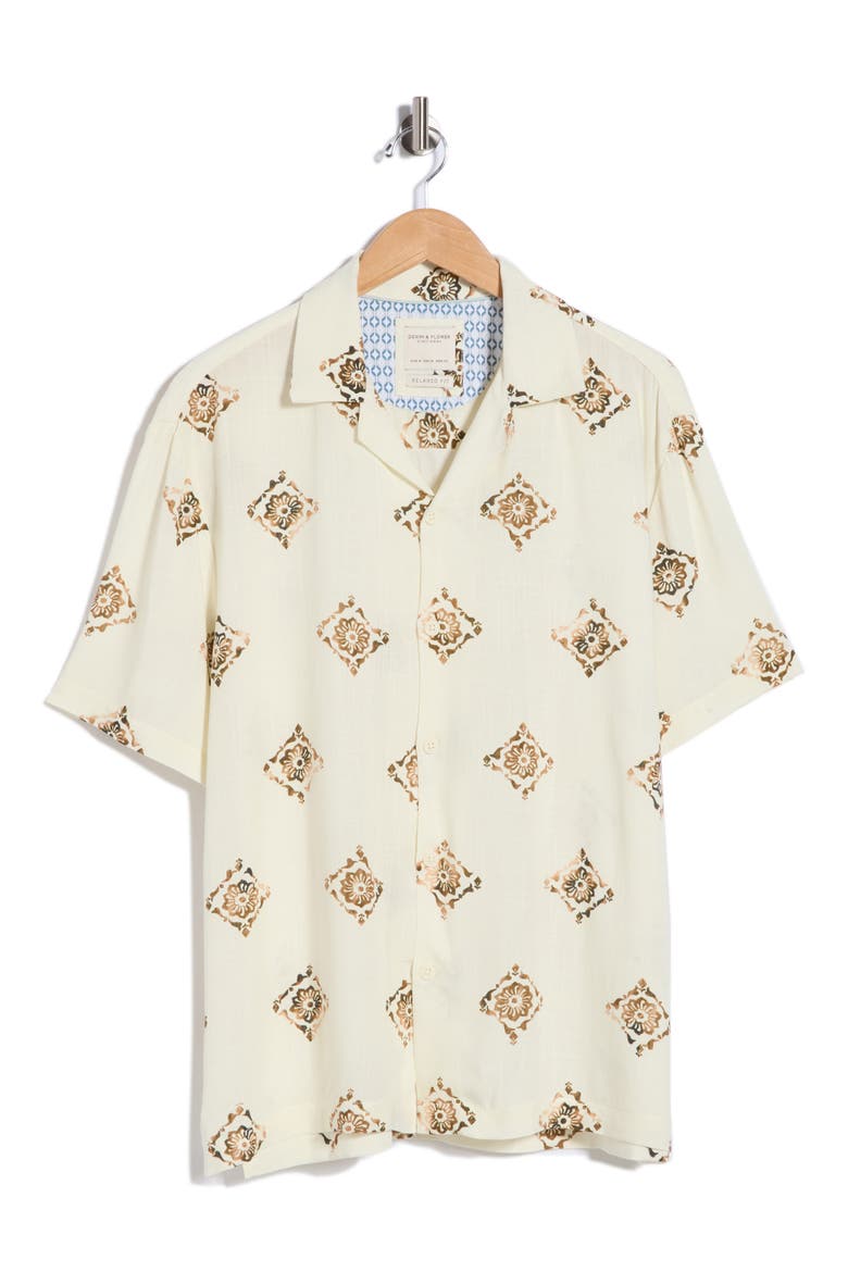 Relaxed Fit Geometric Print Camp Shirt, Alternate, color, OATMEAL