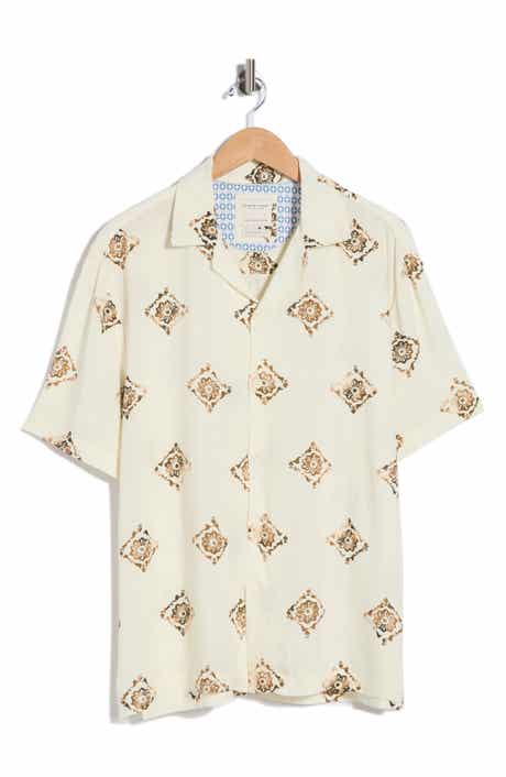 DENIM AND FLOWER Relaxed Fit Geometric Print Camp Shirt
