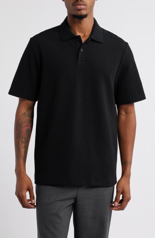 Open Edit Waffle Texture Cotton Blend Polo In Black