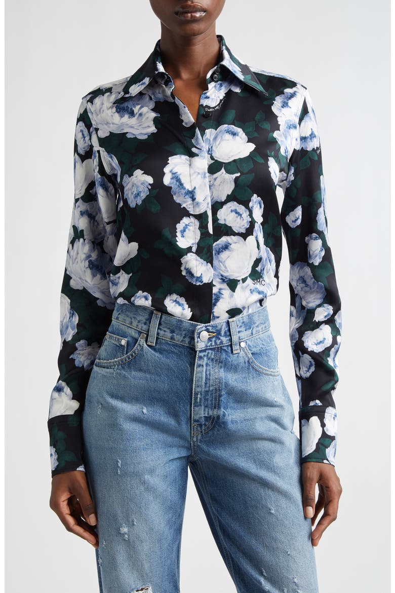 Bunch of Roses Button-Up Shirt, Main, color, GREEN MULTICOLOR