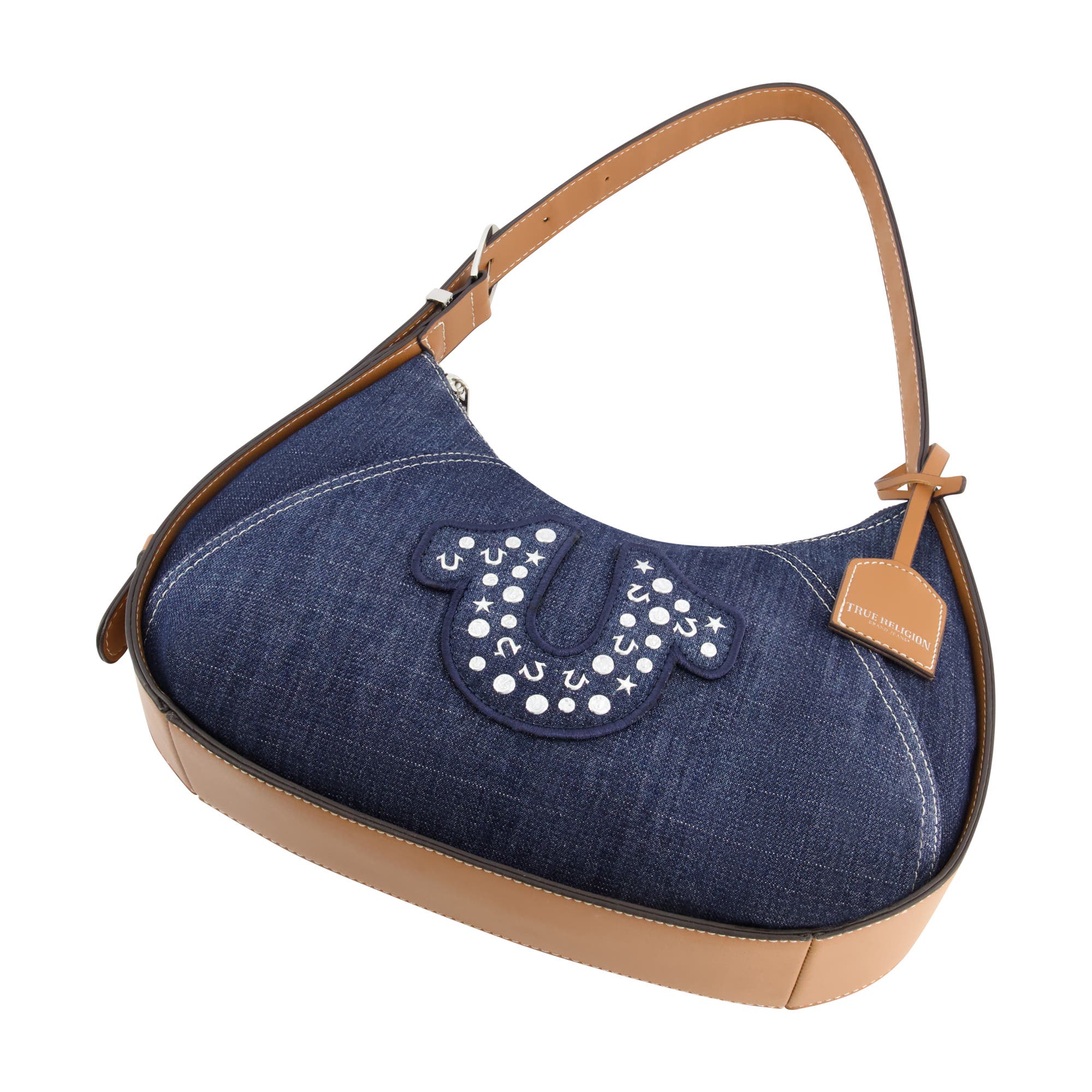 True Religion Strudded Logo Denim Hobo, Alternate, color, Denim