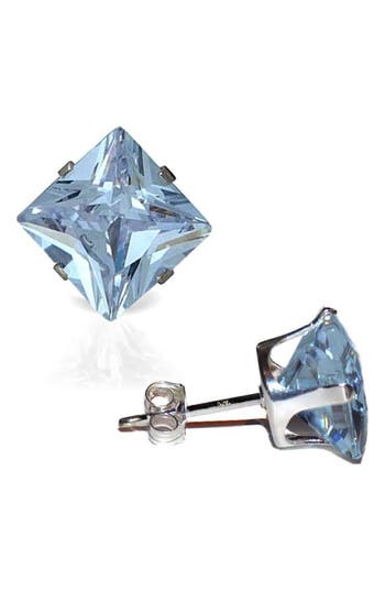 A & M A&m Square Cubic Zirconia Birthstone Stud Earrings In Aquamarine