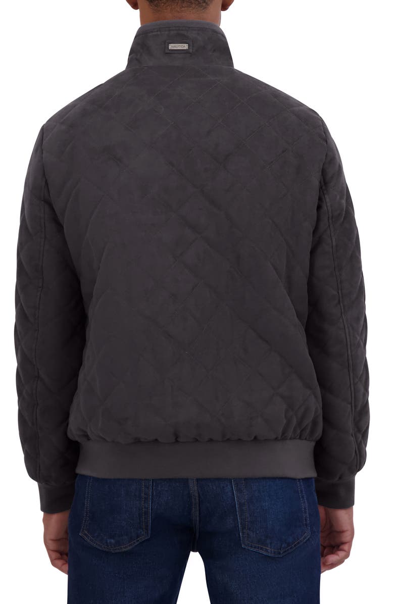Nautica Water Resistant Quilted Faux Suede Jacket, Alternate, color, Dark Brown