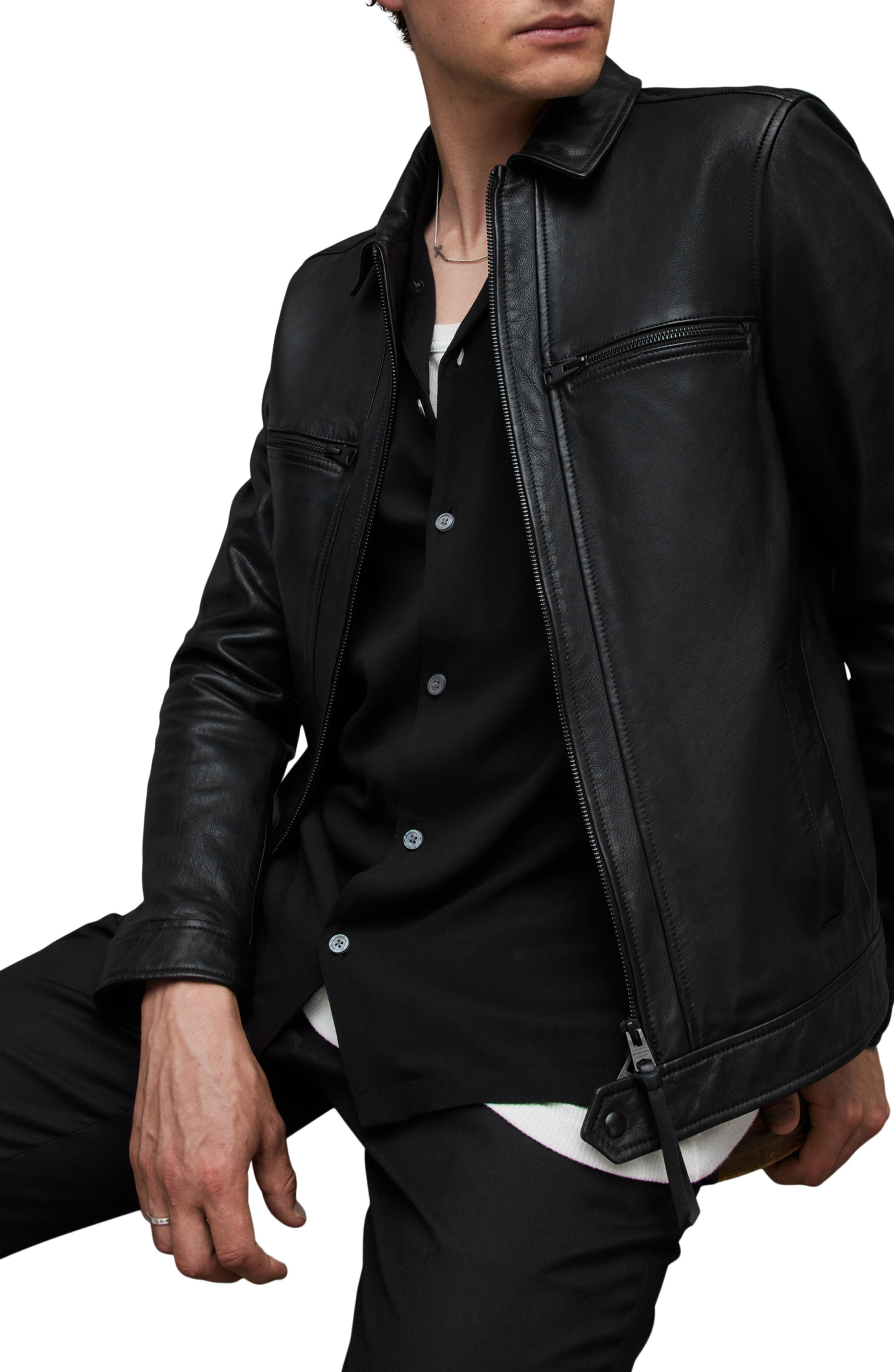 AllSaints Luck Slim Fit Leather Jacket — фото 3
