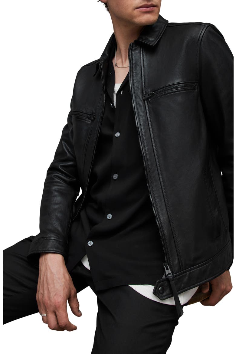 Luck Slim Fit Leather Jacket, Alternate, color, BLACK
