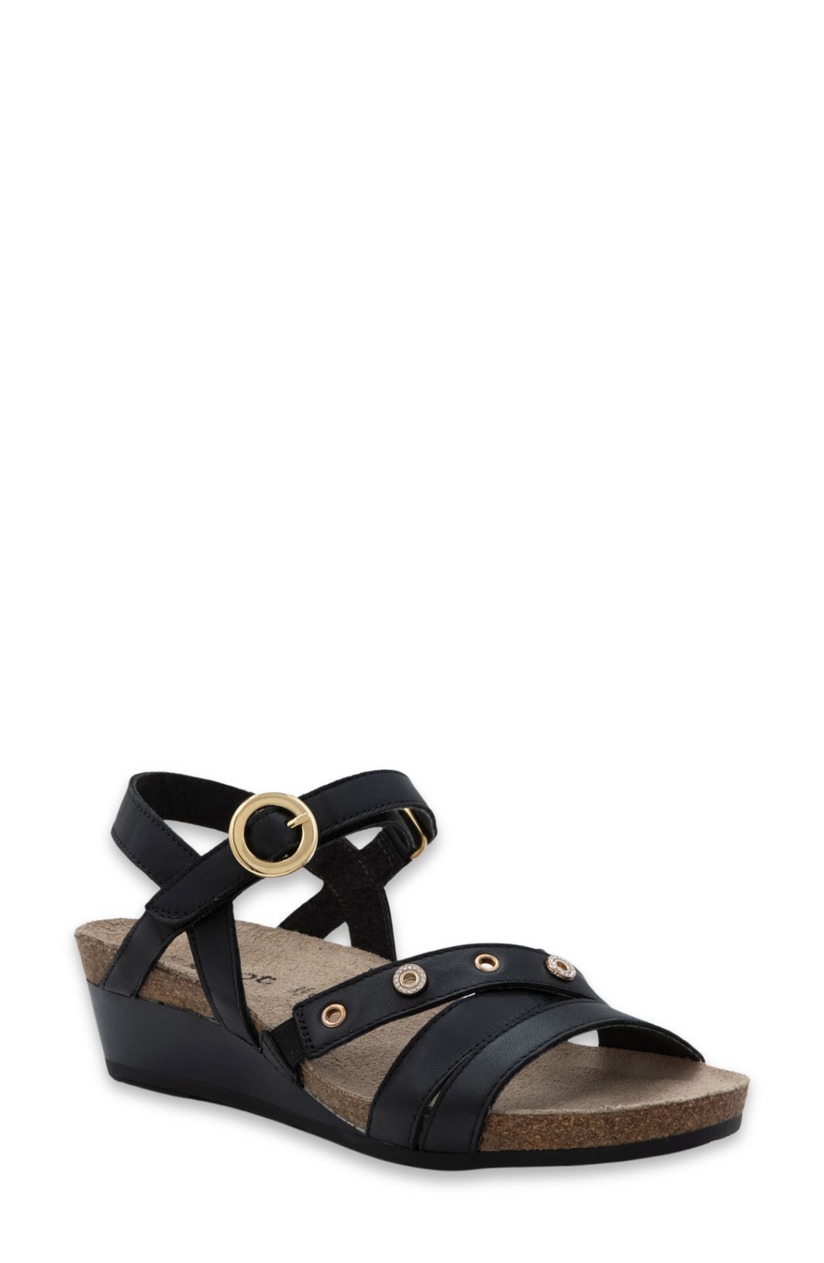 Naot Sparkle Wedge Sandal, Main, color, Jet Black Leather