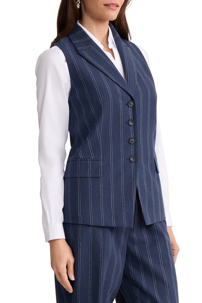 Pinstripe Linen & Cotton Vest, Alternate, color, PACIFIC NAVY/ NATURAL WHITE