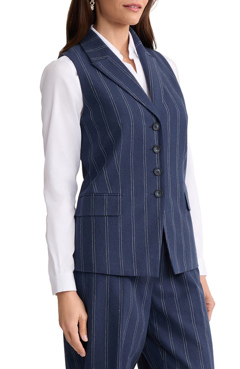 Jones New York Pinstripe Linen & Cotton Vest, Alternate, color, Pacific Navy/ Natural White