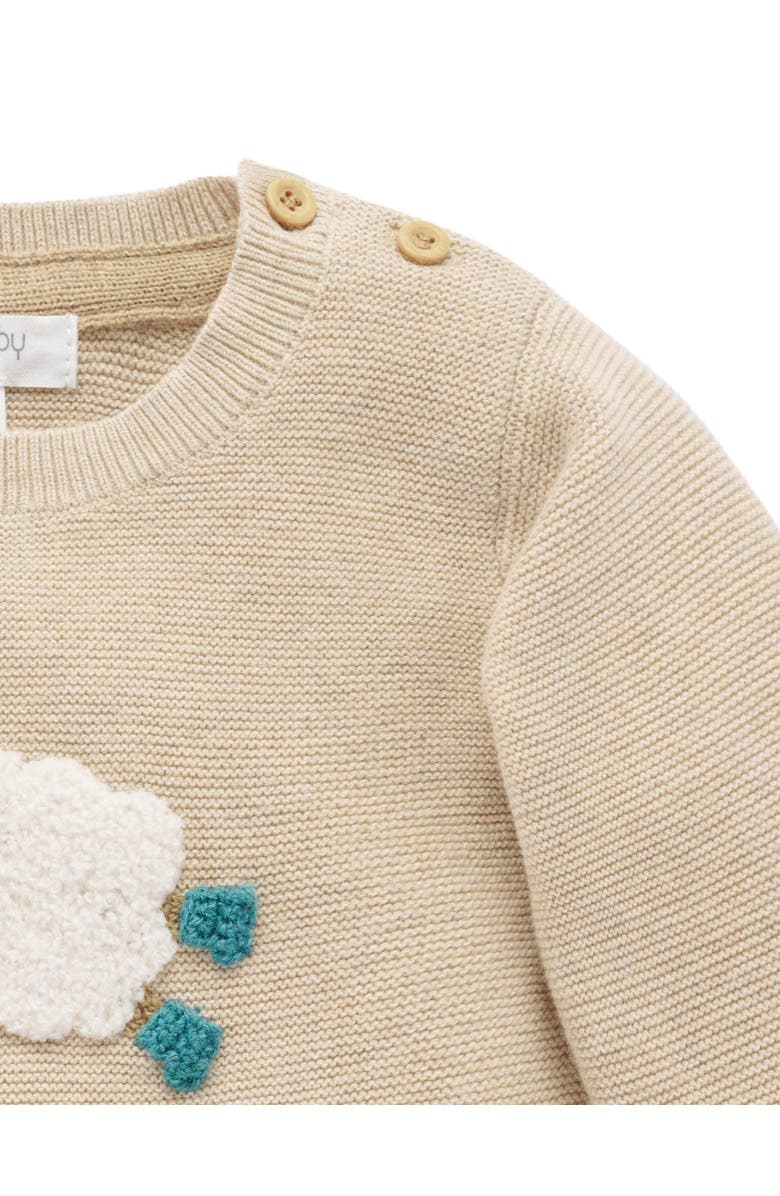 Purebaby On The Farm Knit Sweater, Alternate, color, Almond Melange Wheat Sheep