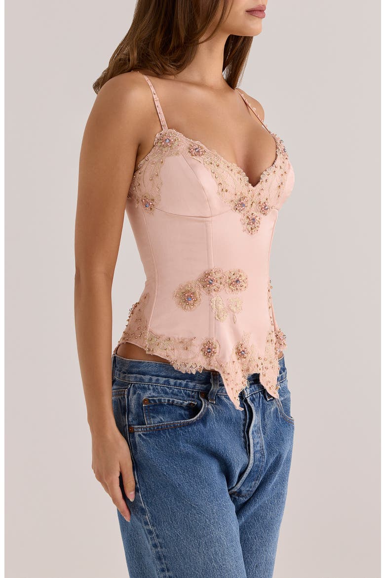Saloma Embellished Satin Corset Top, Alternate, color, BLUSH