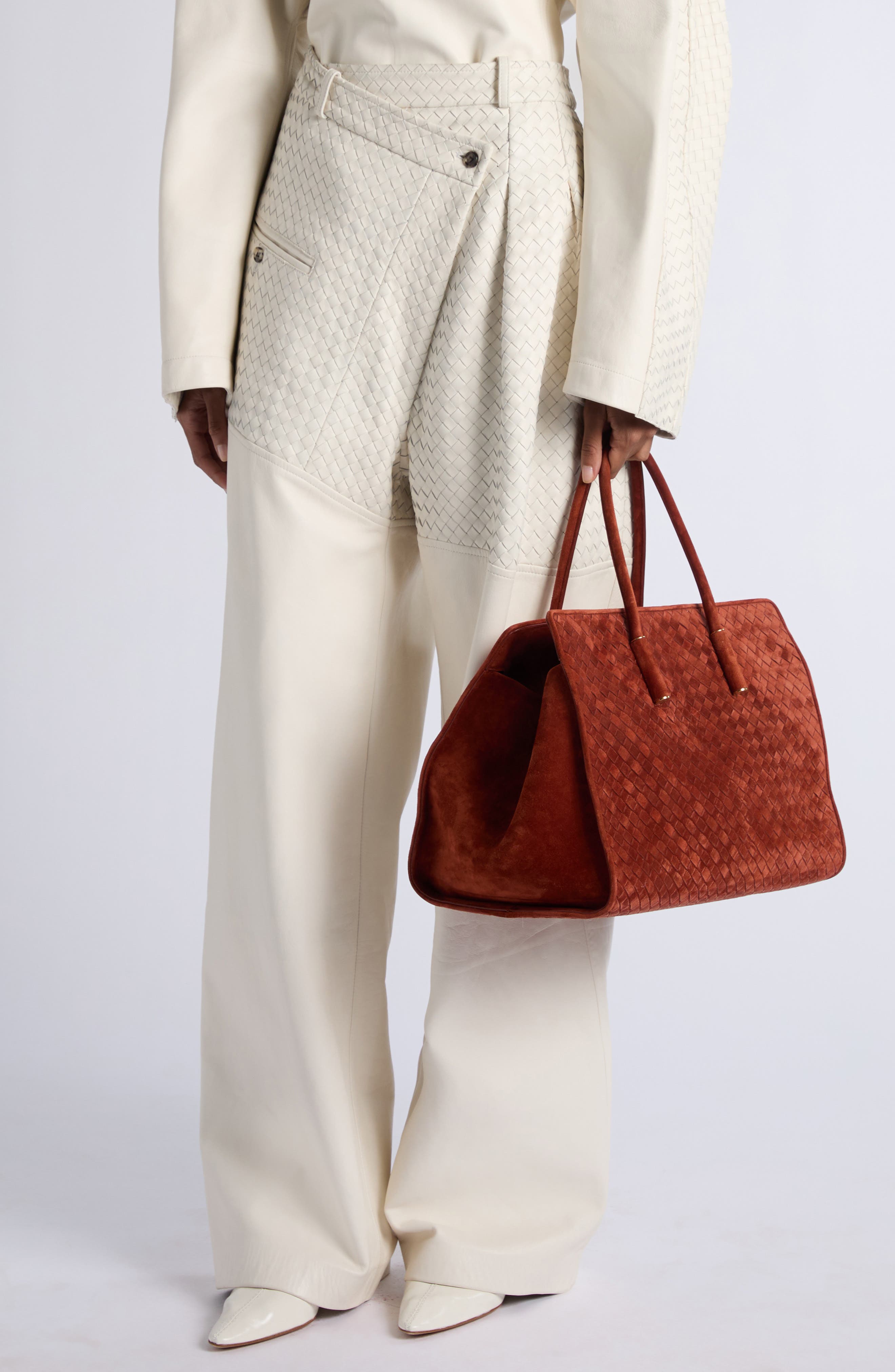 Barbara Intrecciato Suede Tote, Alternate, color, 8761 RUST-BRASS VIBRATO