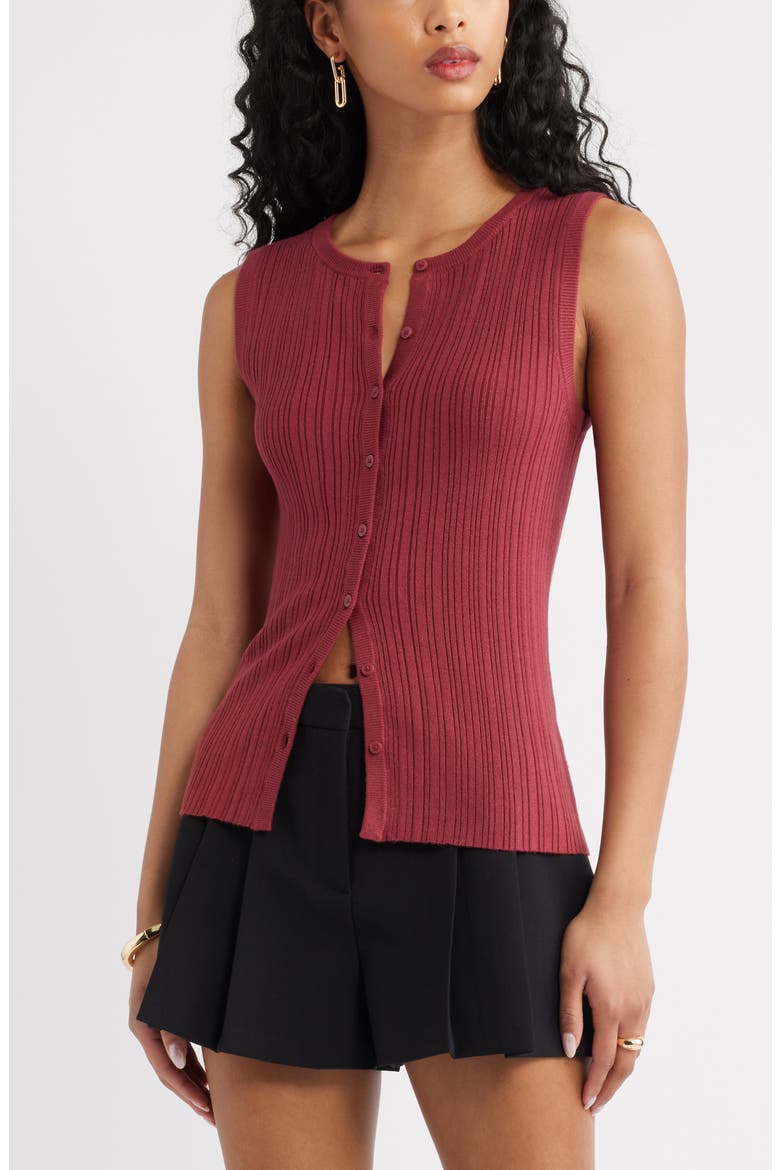 Button Front Rib Tank, Main, color, RED RUBY