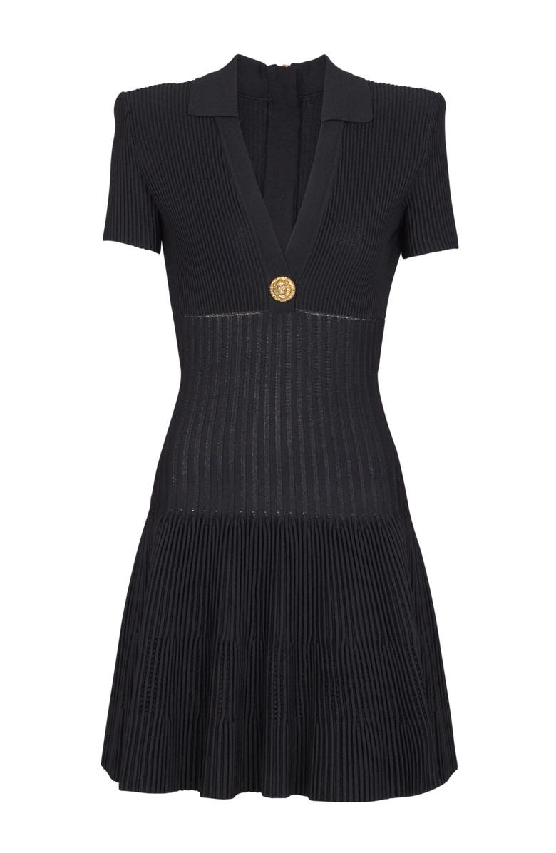Balmain Flared knit dress, Alternate, color, Black