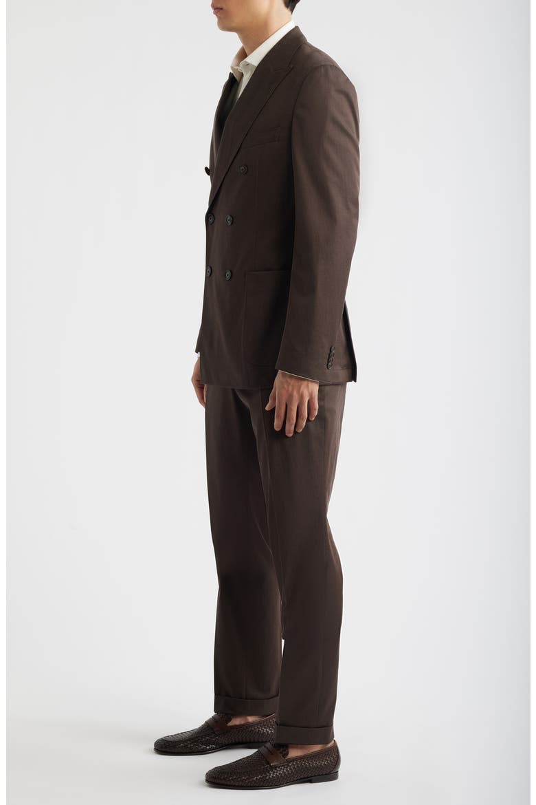 Huge Slim Fit Brown Stretch Cotton Peak Lapel Double Breasted Suit, Alternate, color, DARK BROWN