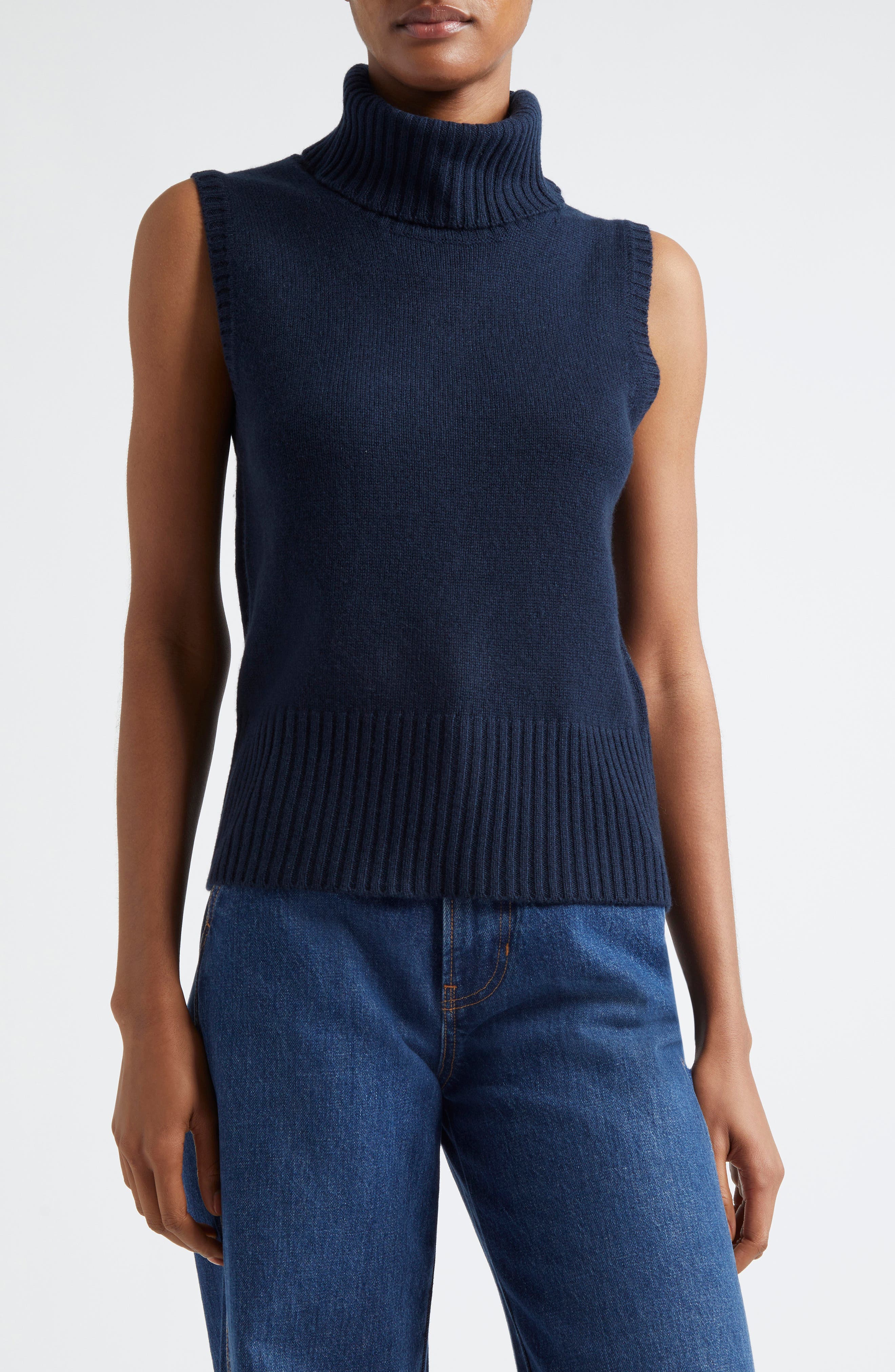 Mazzy Sleeveless Cashmere Turtleneck Sweater