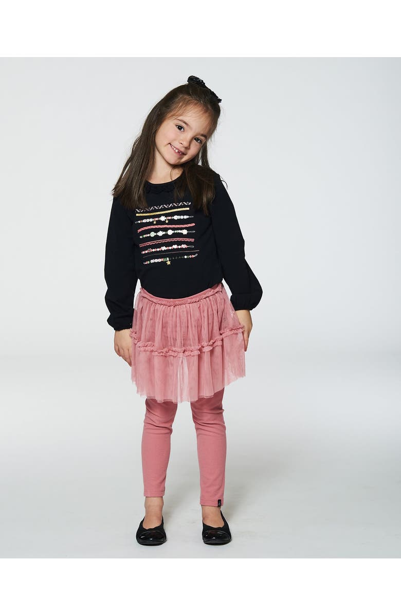 Deux par Deux Girl's Print T-Shirt With Lace Black, Alternate, color,