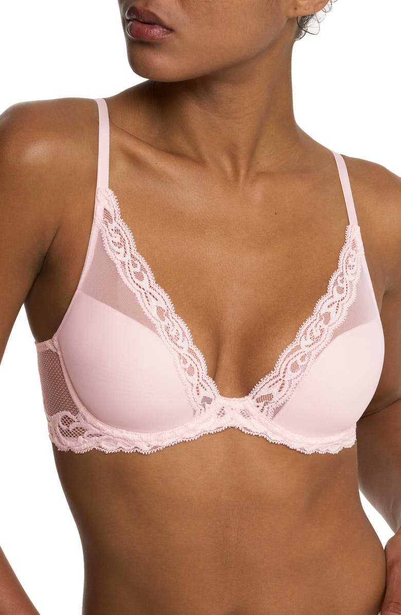 Natori Feathers Plunge T-Shirt Basics Bra, Alternate, color, Pink Sky