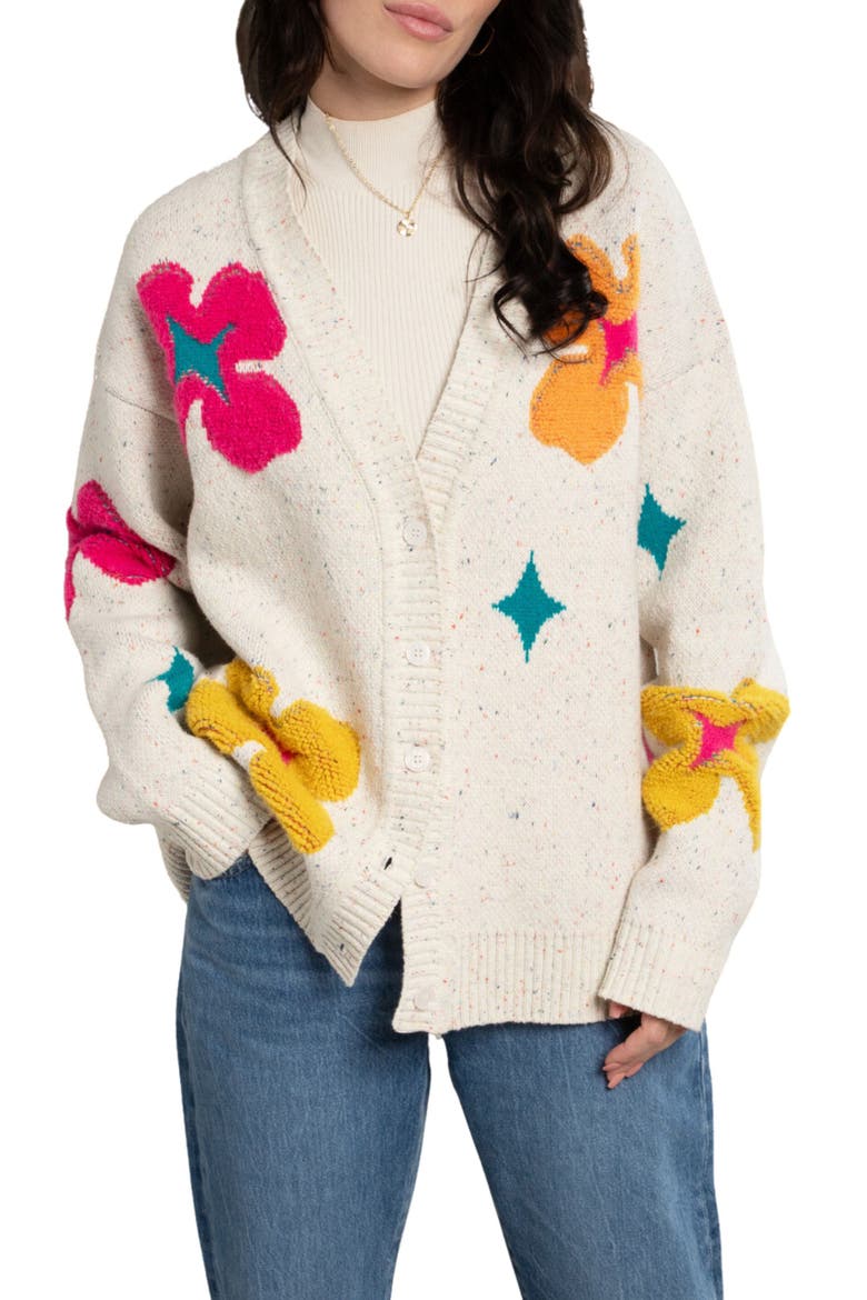 Floral & Diamond Embroidered Cardigan, Main, color, IVORY