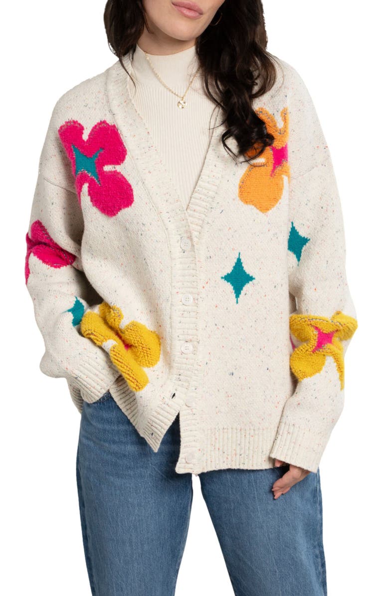 SAACHI Floral & Diamond Embroidered Cardigan, Main, color, Ivory