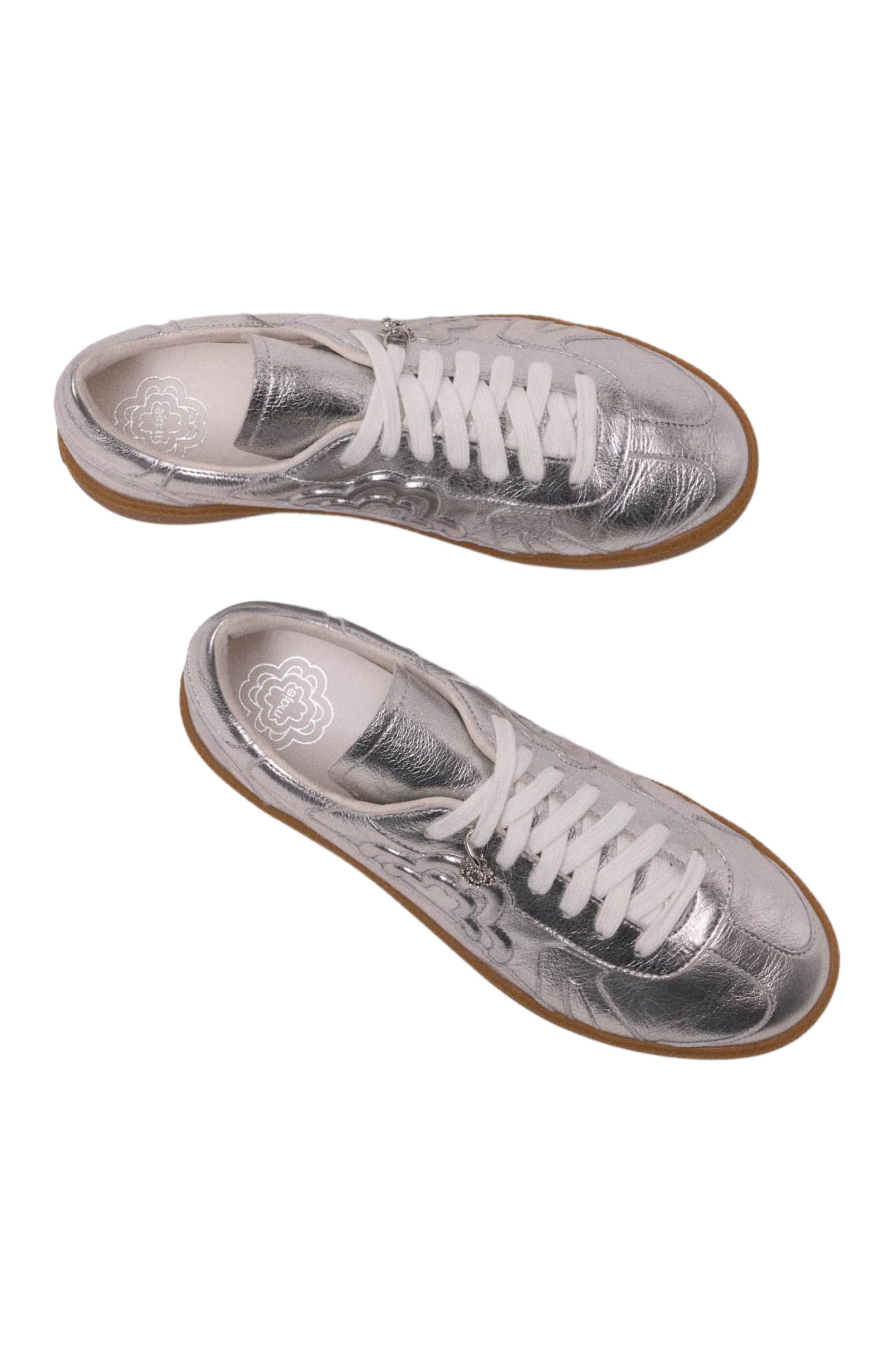 maje Metallic leather sneakers, Alternate, color, Silver