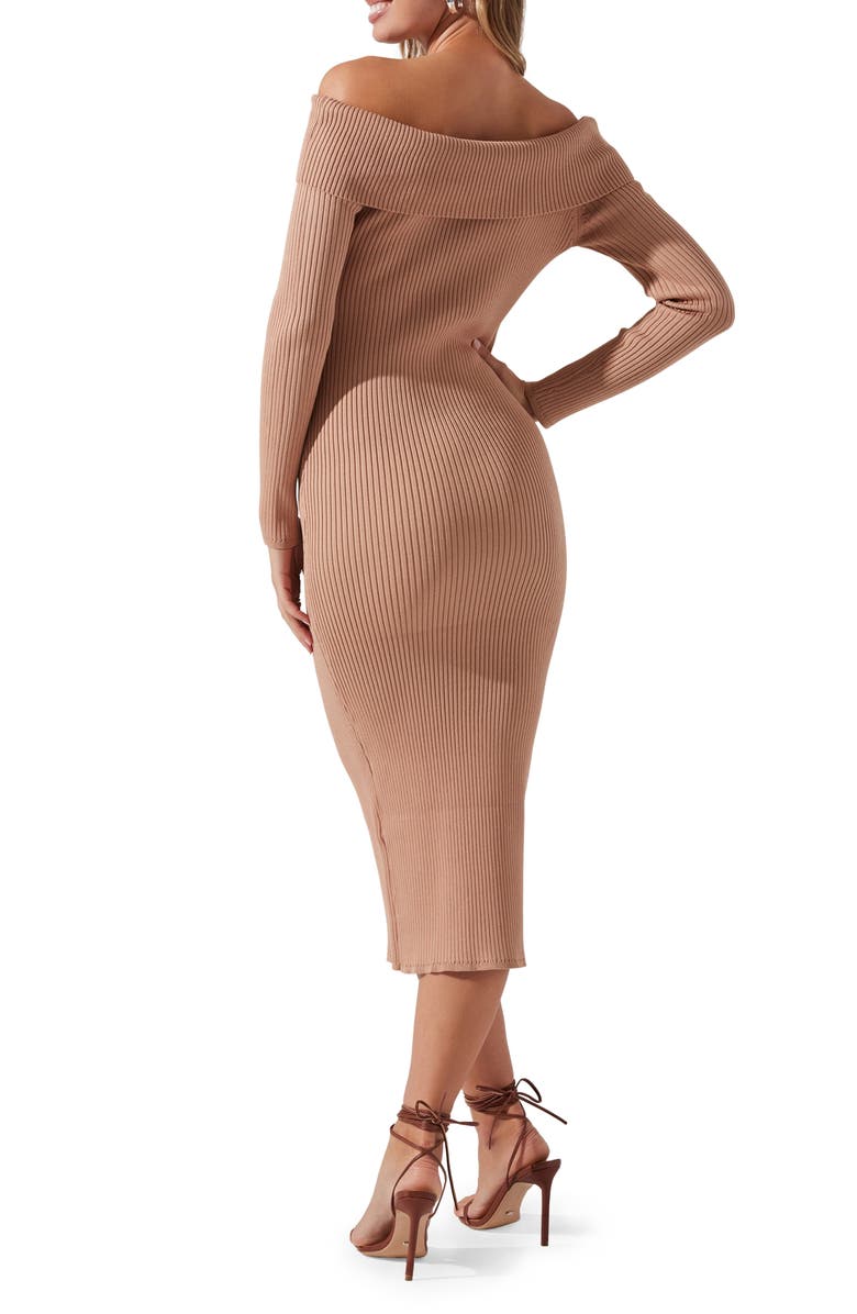 ASTR the Label Cutout Off the Shoulder Long Sleeve Midi Sweater Dress, Alternate, color, Tan
