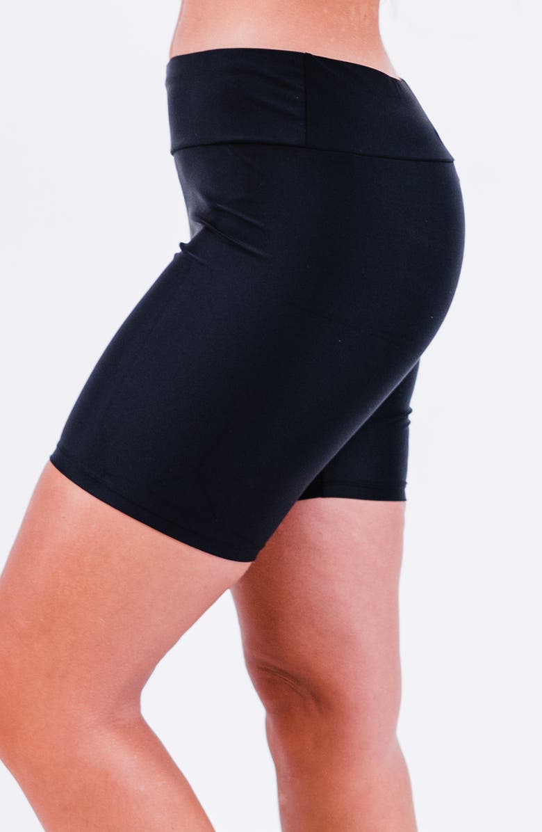 Calypsa Mid-Thigh Swim Shorts, Alternate, color, Black