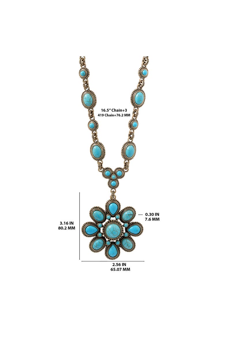 Women's Large Turquoise Stone Flower Necklace in Silver or Gold Tone, Alternate, color, Gold, turquoise