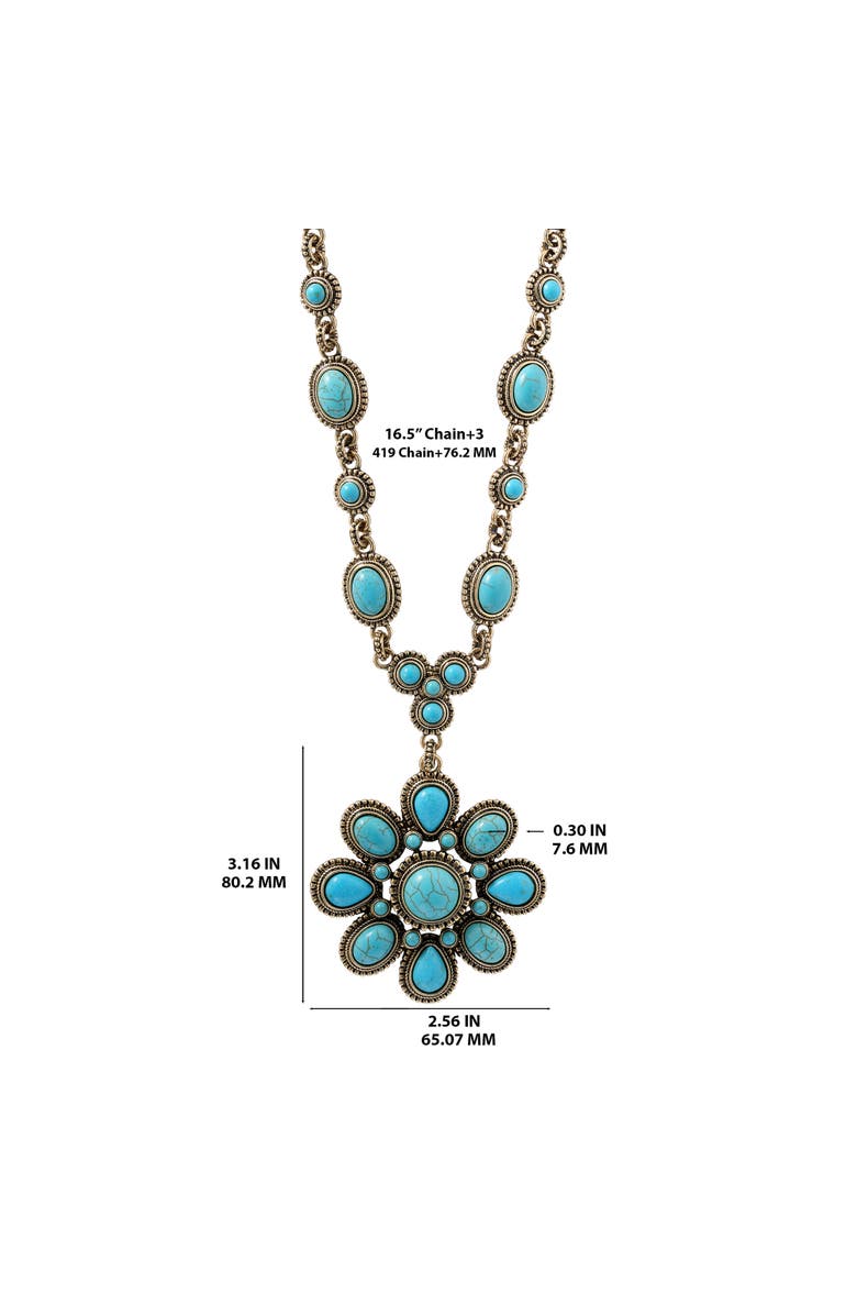 Jessica Simpson Women's Large Turquoise Stone Flower Necklace in Silver or Gold Tone, Alternate, color, Gold, Turquoise