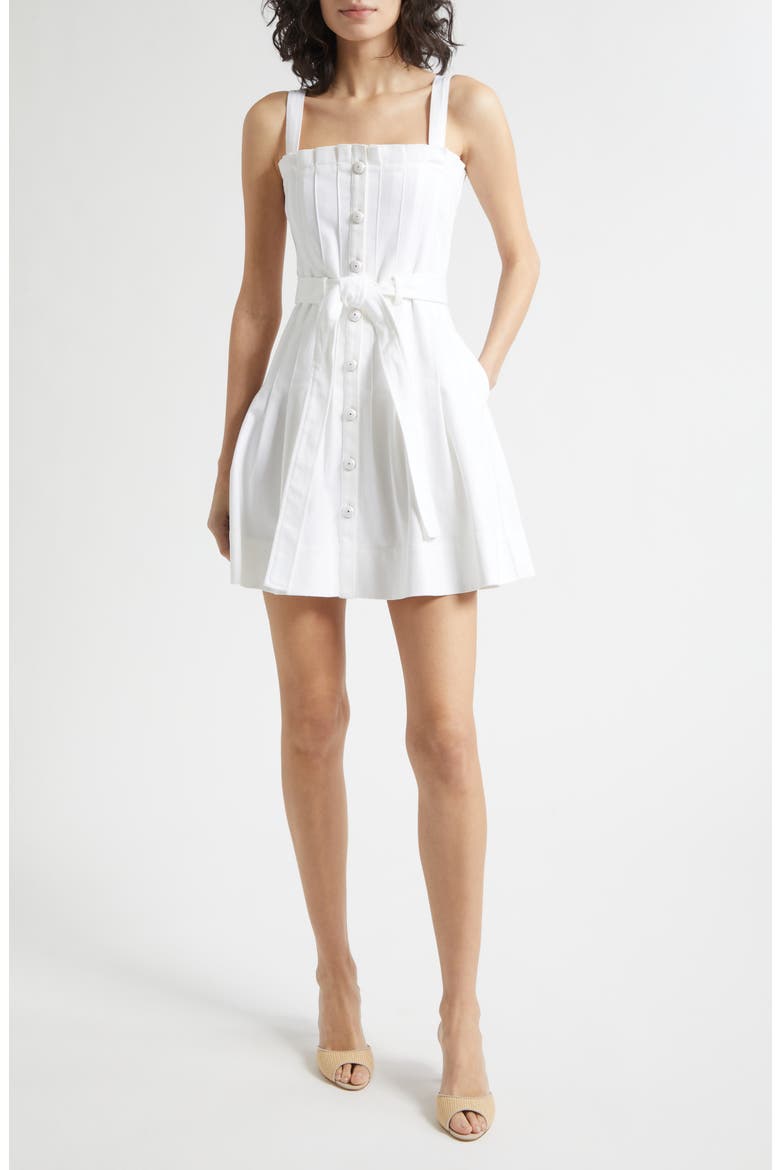 Branwen Pleated Belted Denim Minidress, Main, color, WHITE