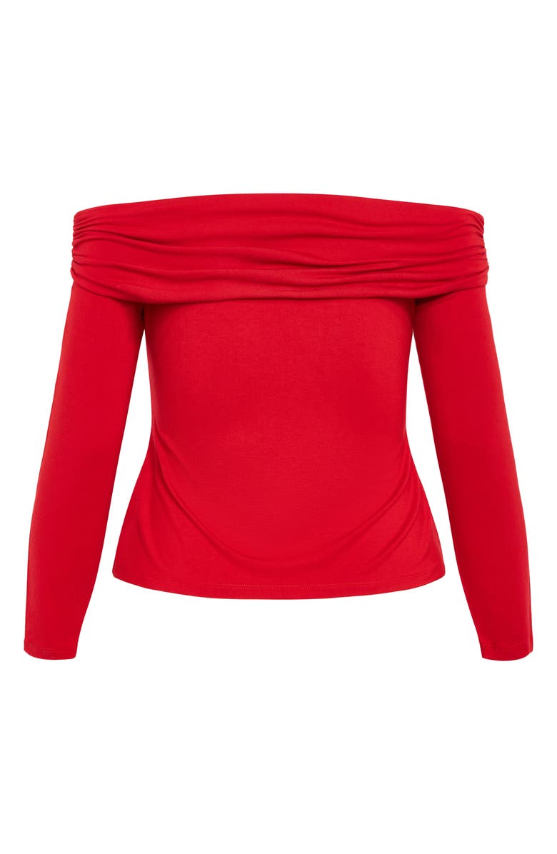 City Chic Jojo Ruched Off the Shoulder Long Sleeve Top, Alternate, color, Red