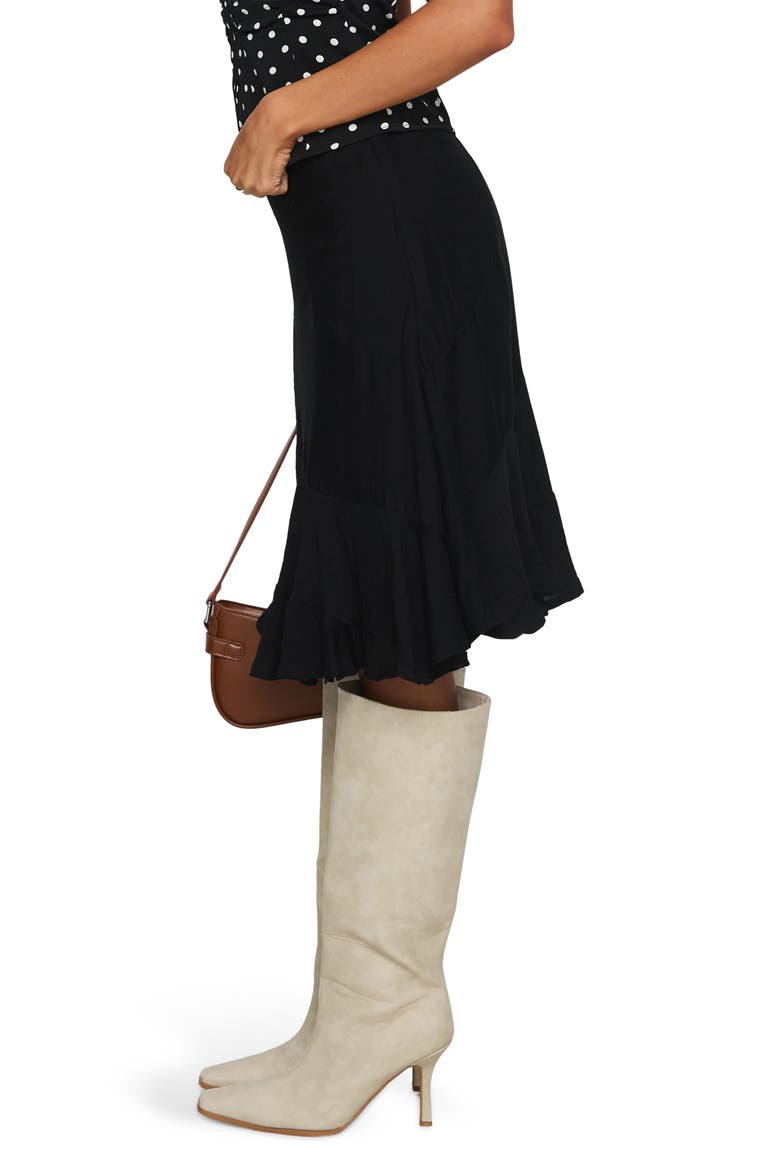 With Kindness Asymmetric Hem Midi Skirt, Alternate, color, BLACK
