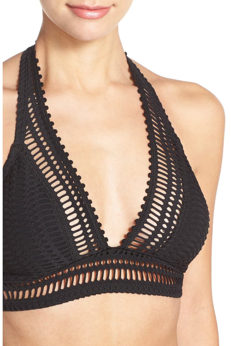 'Sophia' Crochet Halter Bikini Top, Alternate, color, BLACK
