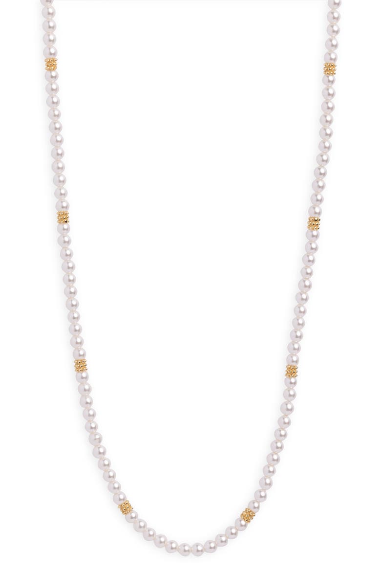 Faux Pearl & Beaded Station Necklace, Main, color, GOLD