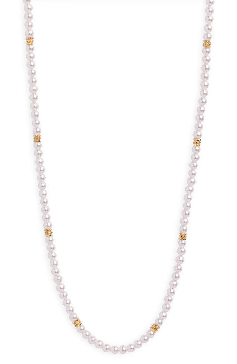 Argento Vivo Sterling Silver Faux Pearl & Beaded Station Necklace, Main, color, Gold