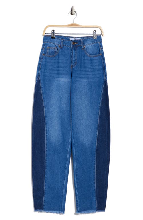 Flying Angel Two Tone Frayed Hem Barrel Jeans In Multi