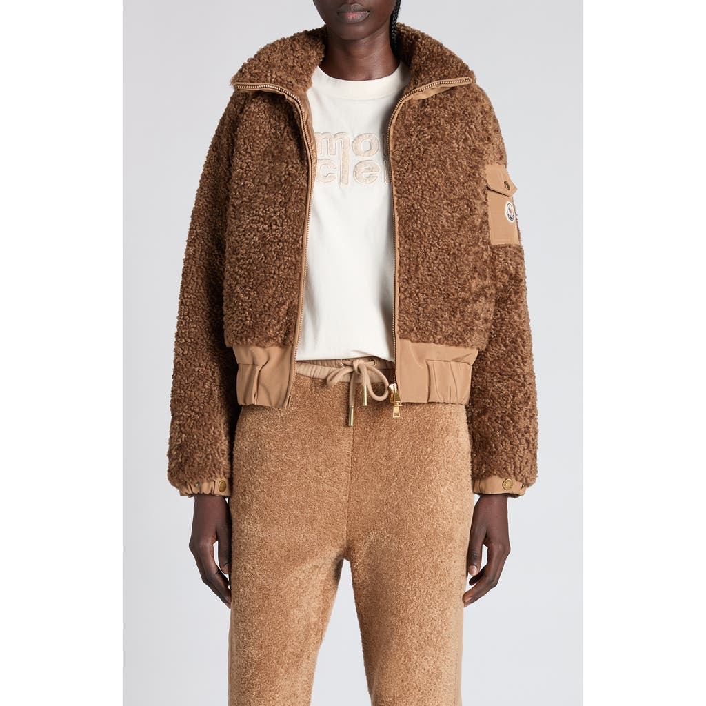 Moncler Coligny Faux Shearling Down Jacket In Brown