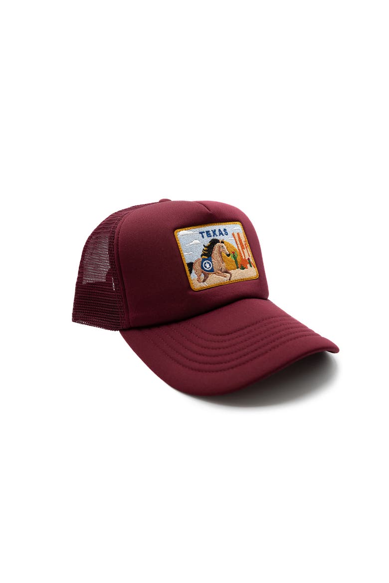 Texas Postcard Trucker Hat - Kids, Alternate, color, Burgundy