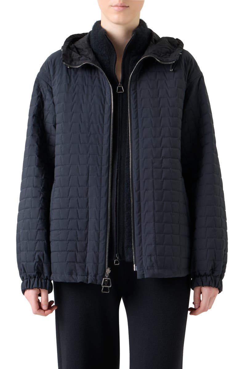 Akris Davis Quilted Techno Taffeta Parka, Main, color, Denim-Black