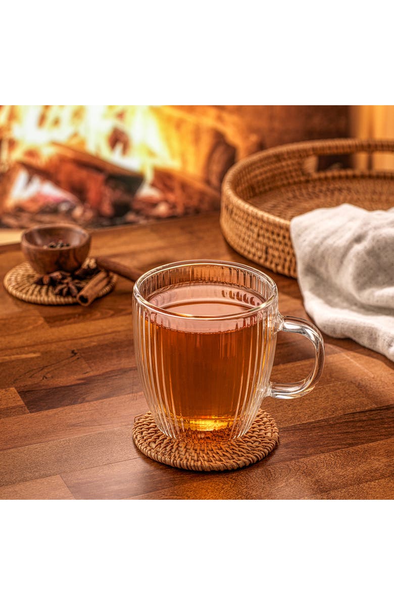 JoyJolt Set of 4 Savor Fluted Double Wall Glass Mug, Alternate, color, Clear