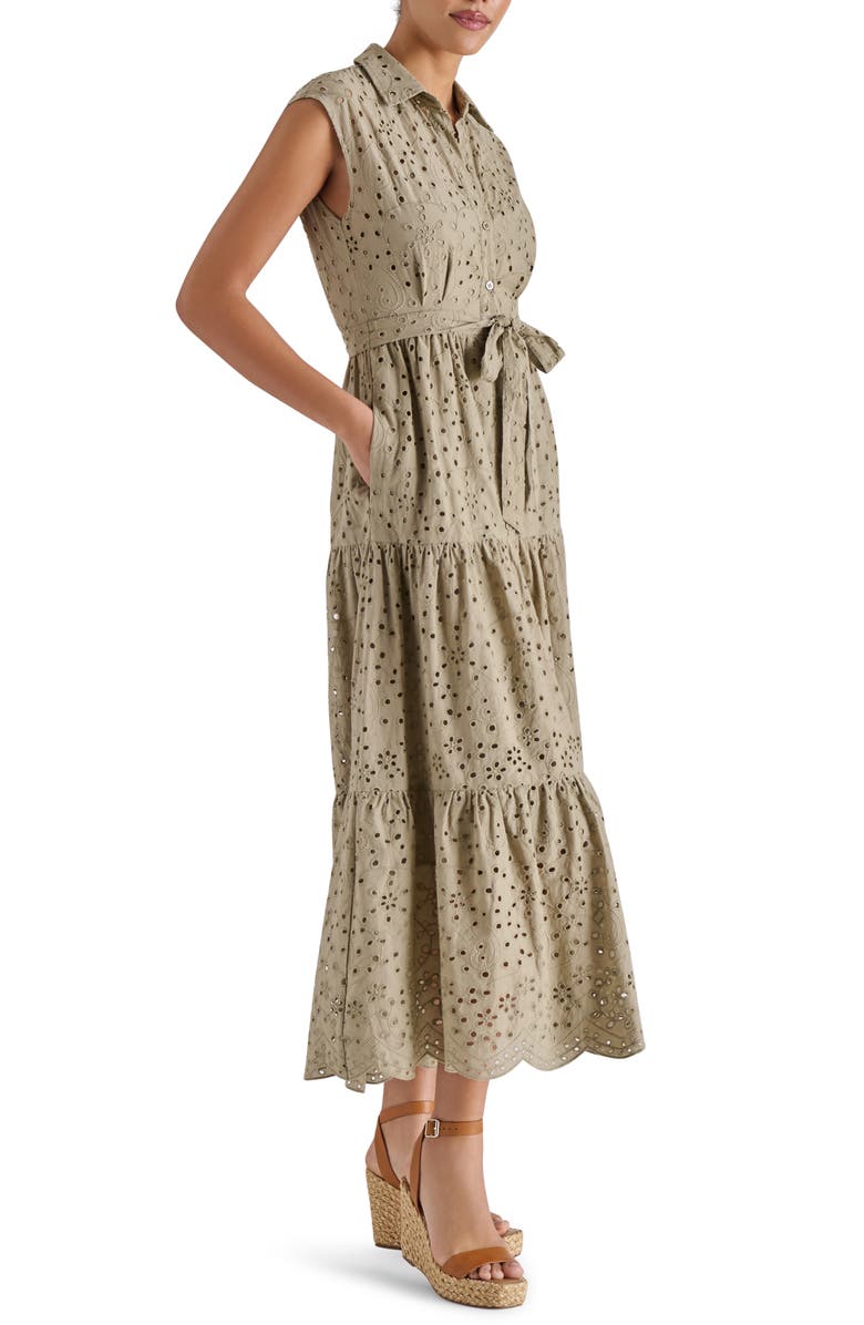 Steve Madden Clover Embroidered Eyelet Sleeveless Tiered Shirtdress, Alternate, color, Silvery Grey