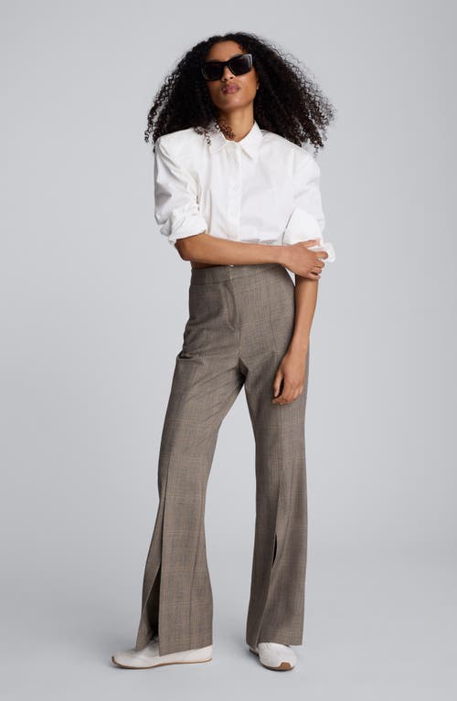 Kenneth Cole Plaid High Rise Split Front Flare Leg Pant In Gray