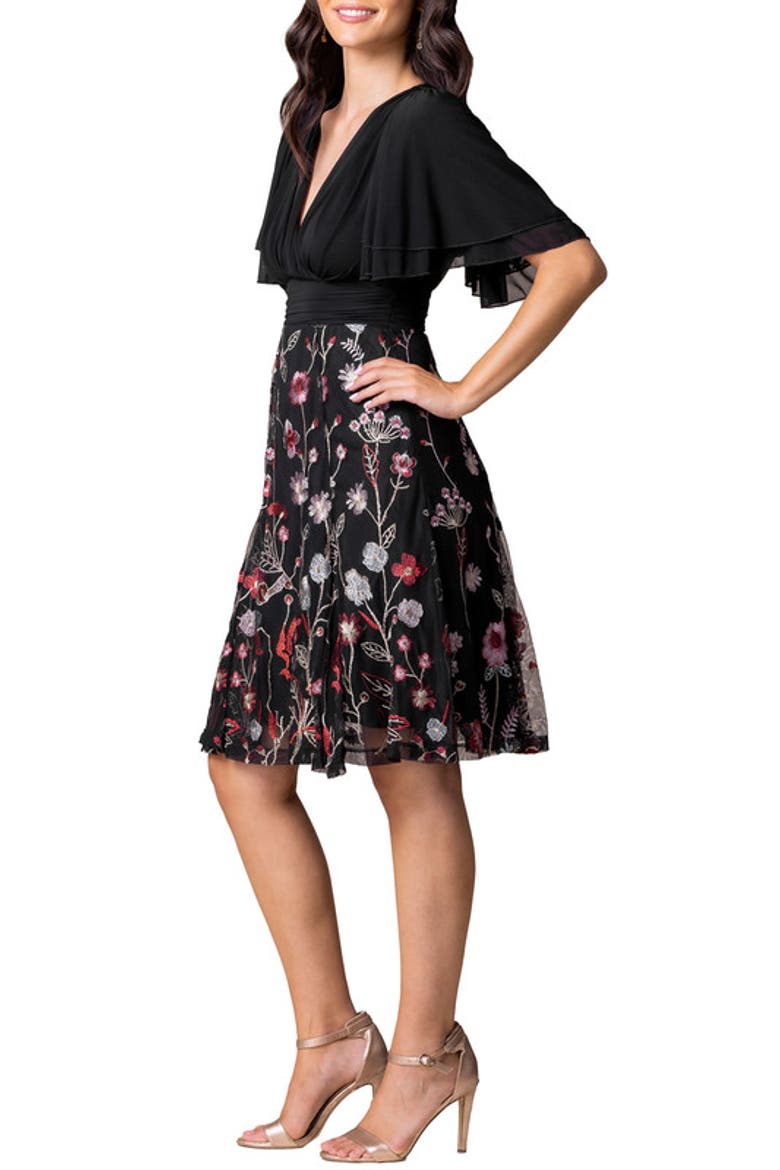 Lillian Embroidered Mesh Midi Cocktail Dress, Alternate, color, Bordeaux blooms
