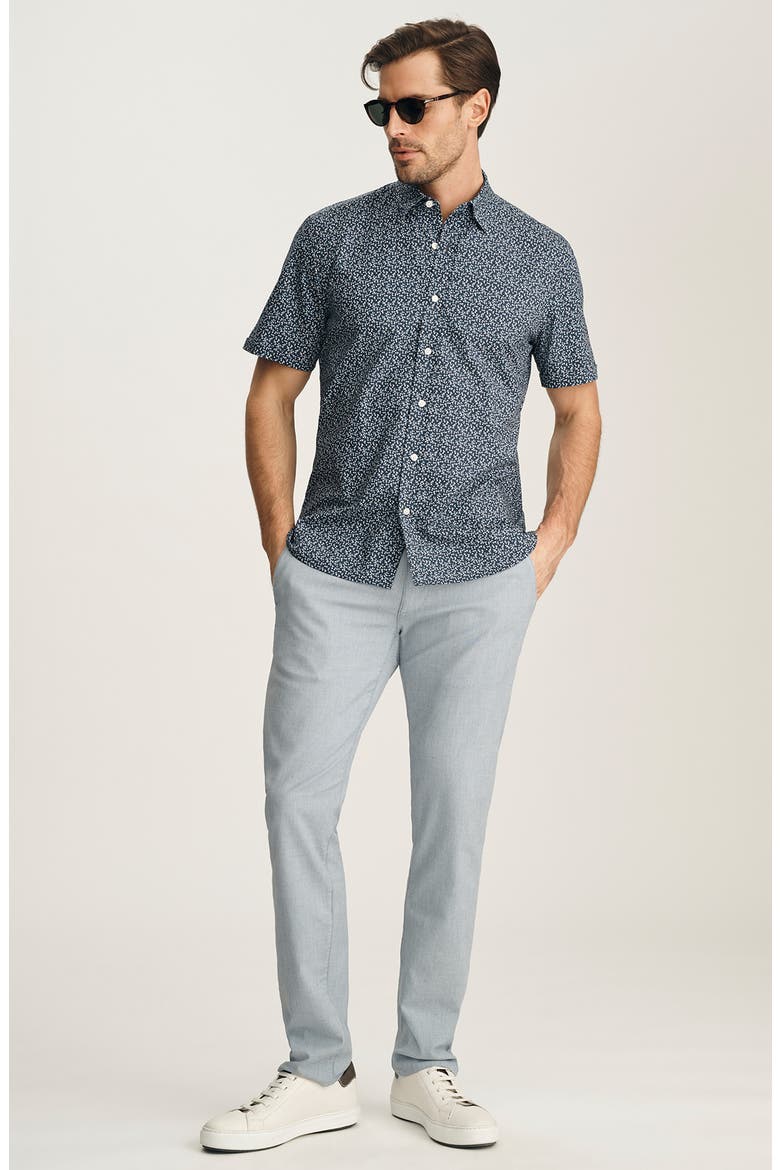 Floral Short Sleeve Stretch Luxe Twill Button-Up Shirt, Alternate, color, VINTAGE INDIGO