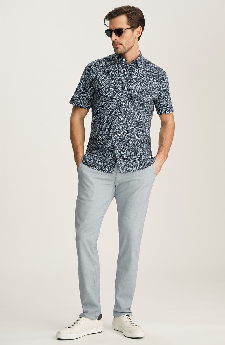 34 Heritage Floral Short Sleeve Stretch Luxe Twill Button-Up Shirt, Alternate, color, Vintage Indigo