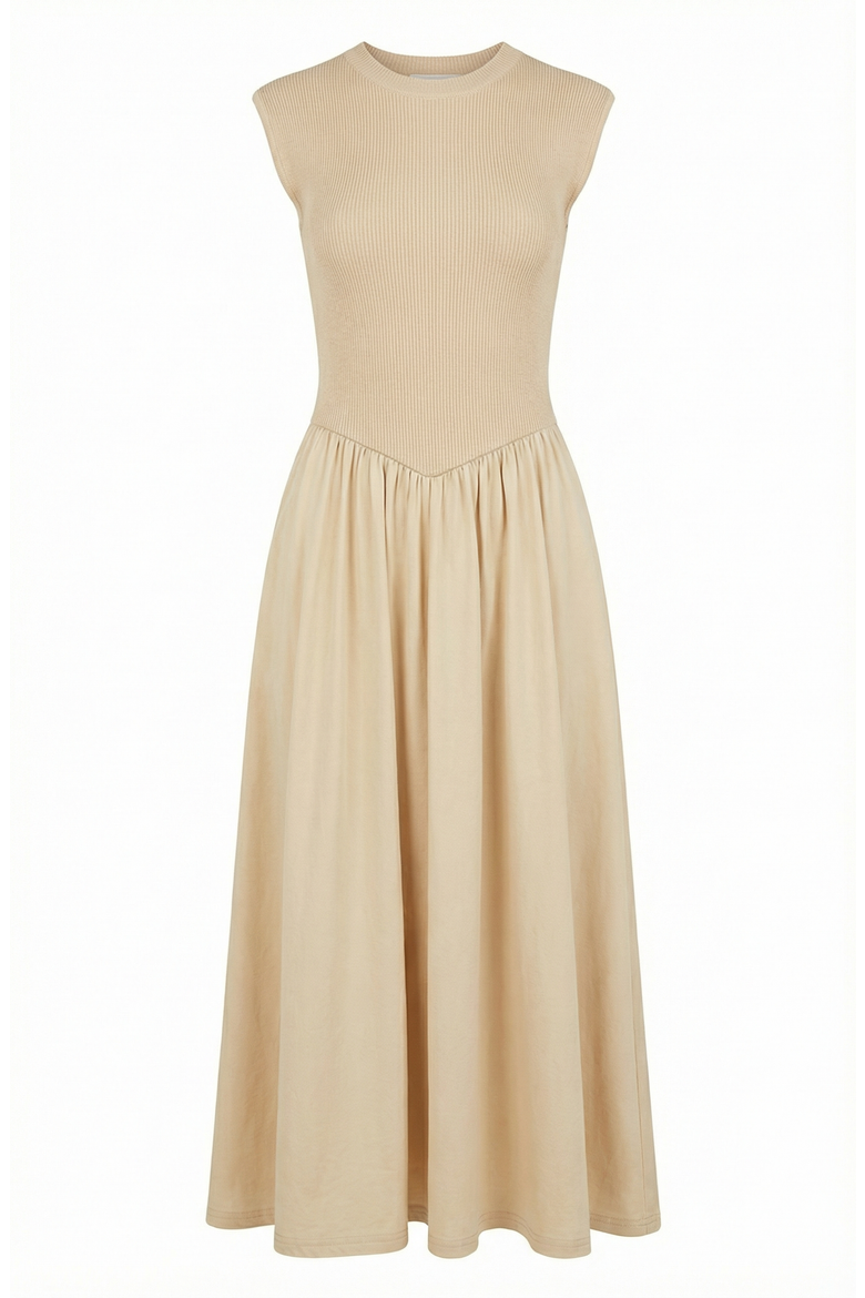Cap Sleeve Knit Flowy Midi Dress, Alternate, color, Beige