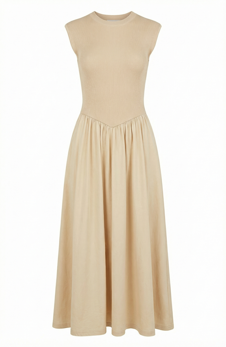 Modenaire Cap Sleeve Knit Flowy Midi Dress, Alternate, color, Beige